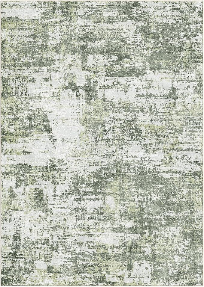 Tortania Area Rug Living Room Rugs - 8x10 Modern Abstract Neutral Large Soft Thin Rugs - Non Slip Indoor Carpet for Bedroom Dining Room Office Nursery Home Floor Decoration - Green