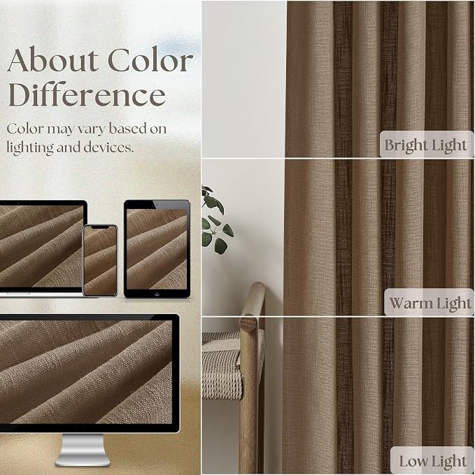86 Inch Linen Curtains 2 Panels Set Pinch Pleated for Living Room Bedroom Memory Training Shaped Semi Sheer Dutch Cocoa Pinch Pleat Drapes Hooks Rings Light Filtering Window Curtain Drapes