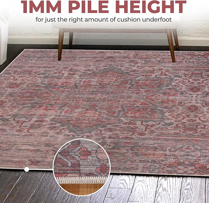 Superior Medallion Indoor Washable Rug, Cotton Backing, Carpet for Dining Table Mud Room, Easy Care, Non-Slip Rug for Dining, Kitchen, Low Pile Area Rug, Manakin Collection, 2' 7" x 8', Teal