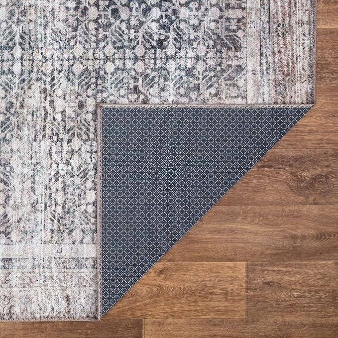 Bloom Rugs Washable Non-Slip 7 ft Runner - Tan/Blue/Green Traditional Runner for Entryway, Hallway, Bathroom, and Kitchen - Exact Size: 2.5' x 7'