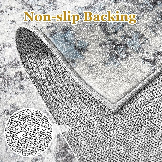 Area Rugs for Living Room: 10x10 Abstract Washable Rug Modern Neutral Large Soft Stain Resistant Non-Slip Backing Machine Table for Bedroom Dining Room Indoor Home Office Carpet - Blue Grey