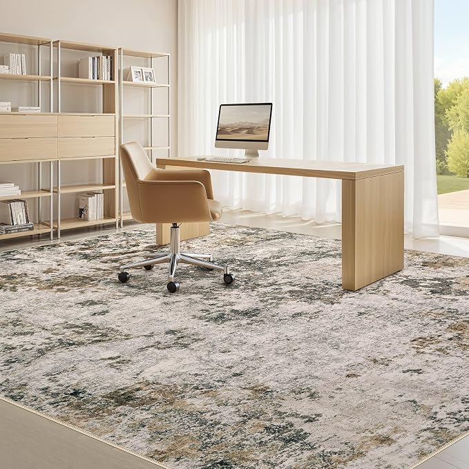 Area Rugs for Living Room: 12x15 Abstract Washable Rug Modern Neutral Large Soft Stain Resistant Non-Slip Backing Machine Table for Bedroom Dining Room Indoor Home Office Carpet - Dark Brown