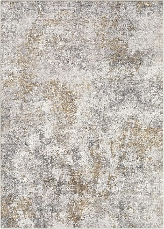 WITSHOCK Area Rugs 10x12 Living Room Rug - Washable Neutral Soft Low Pile Non-Slip Modern Abstract Thin Large Indoor Carpet for Bedroom Dining Room Nursery Office - Light Brown Grey
