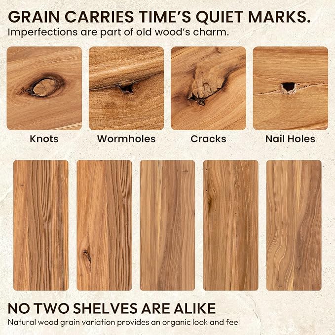 Fun Memories 24Inch Floating Shelves Set of 2, Rustic Solid Elm Wood Live Edge Floating Shelves, Invisible Bracket Mount for Living Room, Kitchen, Bathroom - Natural
