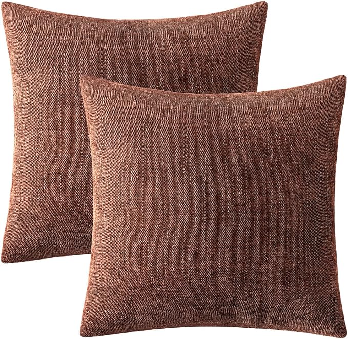 MIULEE Textured Couch Pillow Covers 18x18 Inch Pack of 2,Red Taupe Soft Thick Solid Decorative Chenille Throw Pillows Neutral Farmhouse Cushion Covers Modern Home Decor for Sofa Bedroom Living Room