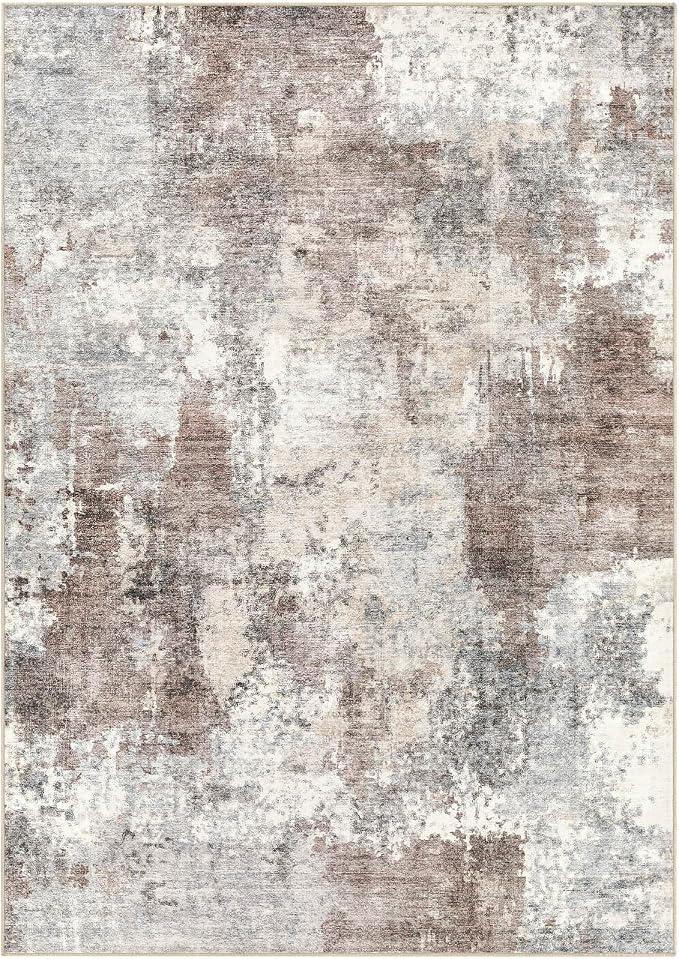 Tortania Washable 9x13 Area Rug for Living Room: Modern Abstract Neutral Large Soft Thin Rugs - Non Slip Indoor Carpet for Bedroom Dining Room Office Nursery Home Floor Decoration - Gray Brown