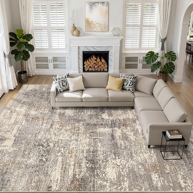 LOONGRUG 10x14 Brown Gray Abstract Area Rug