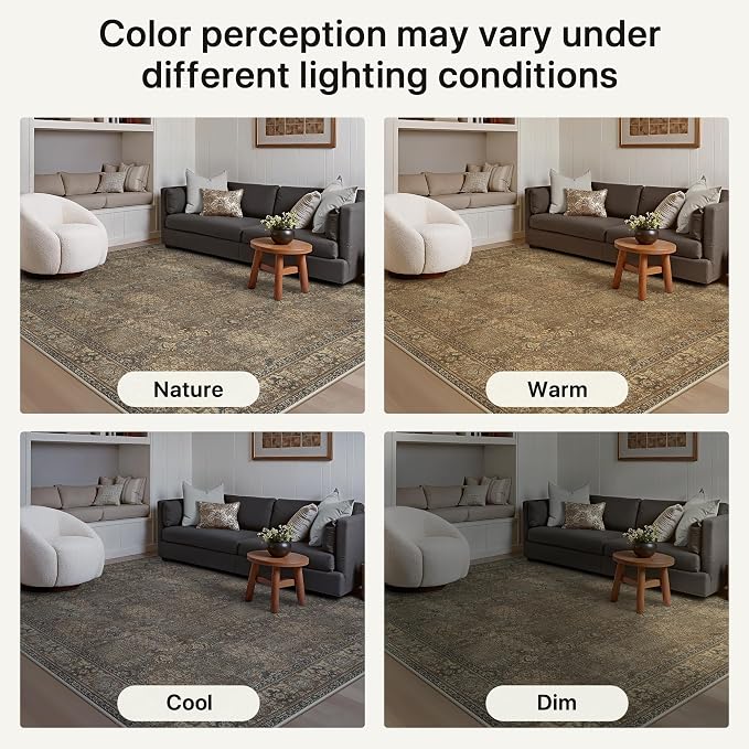 Bavni 2x10 Rug Runners for Hallways, Washable Runner Rug Non Slip,Vintage Floral Print Style Rugs for Bedroom-Lightweight Low Pile Carpet for Hallways Bathroom, Brown