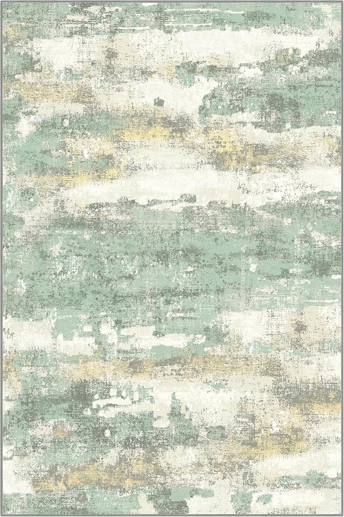 GENIMO No Crease Non Slip 8x10 Area Rugs for Living Room, Craft Woven Modern Rug, Soft Floor Carpet, Single-Piece Rugs for Bedroom, Dining Room, Office, Green Gray