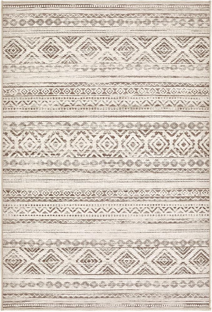 cotiled Washable 2x3 Entryway Rug: Washable Boho Rugs with Non Slip Backing Small Soft Indoor Stain Resistant Carpet for Kitchen Front Lightweight Home Decor Dark Brown