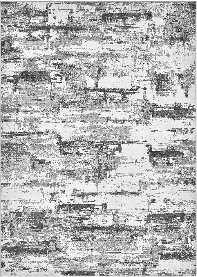 Area Rugs for Living Room: 9x13 Abstract Washable Rug Modern Neutral Large Soft Stain Resistant Non-Slip Backing Machine Table for Bedroom Dining Room Indoor Home Office Carpet - Black Grey
