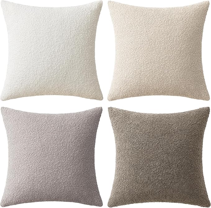 MIULEE Pack of 4 Decorative Textured Boucle Throw Pillow Covers | 20x20 Inch Neutral Accent Pillow Cases Soft Couch Cushion Covers for Modern Farmhouse Boho Sofa Bed Livingroom Home Decor
