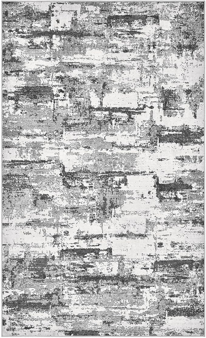 Hallway Washable Runner Rug: 3x5 Abstract Modern Soft Stain Resistant Non-Slip Backing Runner for for Entryway Kitchen Laundry Living Bathroom - Black Grey