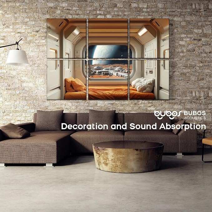BUBOS 6 Pack Acoustic Wall Panels - High-Density Polyester Sound Absorbing Panels, Decorative Print Treatment for Recording Studio & Home Office, Peel and Stick, 23.6" x 23.6"