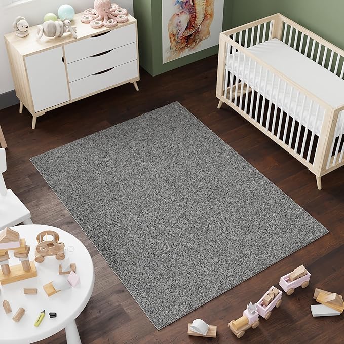 Ottomanson Extra Large Shag Area Rug, Rugs for Living Room, Soft Fluffy Oversized Rug with Non-Slip Rubber Backing, Non-Shedding Rug for Under Couch & Furniture, 7'10" x 22', Gray