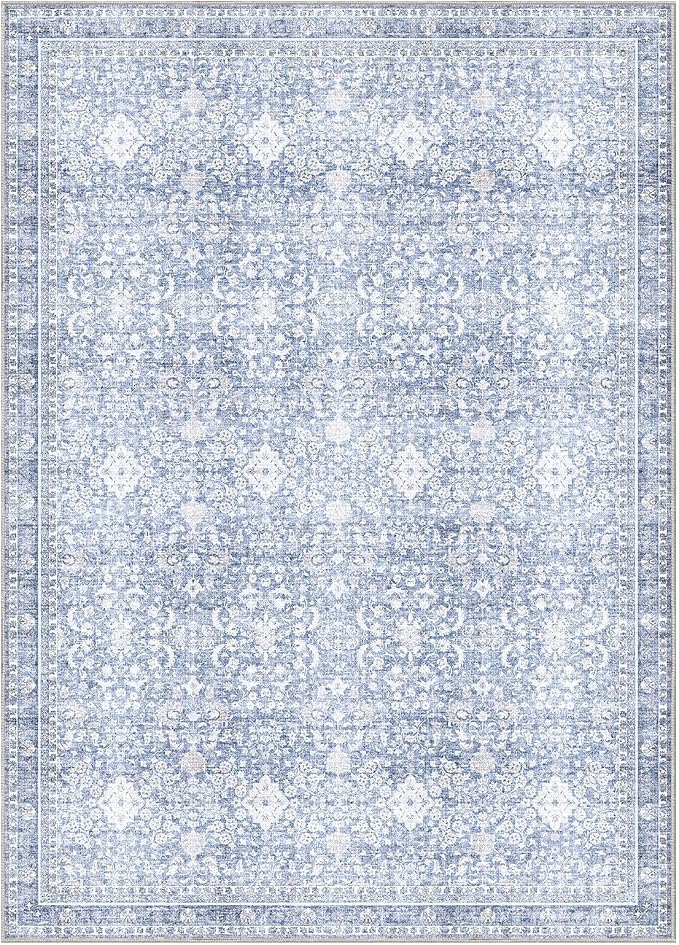 Sasttie 5x7 Area Rugs, Ultra-Soft Washable Rug, Low Pile Foldable Thin Carpets with Non-Slip Backing, Skin-Friendly Stain Resistant Carpet for Living Room, Bedroom, Kitchen, Dorm, 5x7, Light Blue