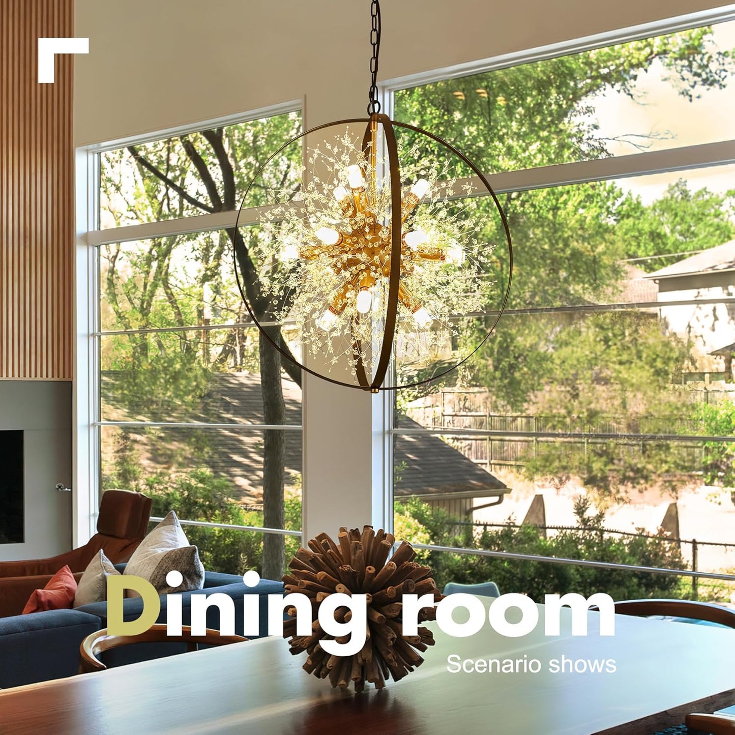 Modern Crystal Chandeliers Firework, 23.2'' Black Gold 12-Light Globe Dandelion Sputnik Chandelier, Hanging Pendant Lighting Fixture for Dining Room, Bedroom, Kitchen, Entryway, Foyer