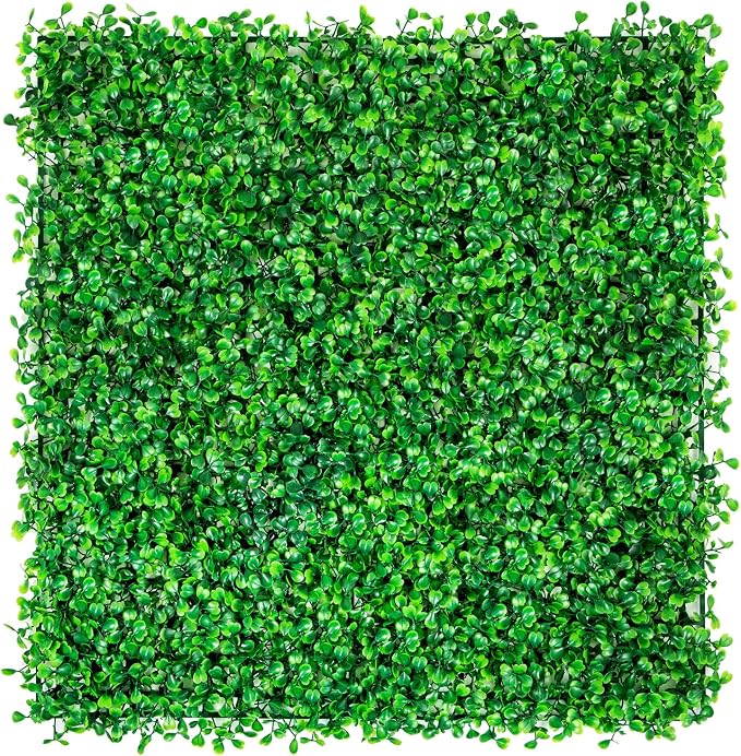 VEVOR Artificial Boxwood Panels 24pcs, 10 x 10 in Boxwood Hedge Wall Panel Artificial Grass Backdrop, 1.6 in Green Fake Grass Wall for Privacy Fence Decor Indoor Outdoor Garden Backyard