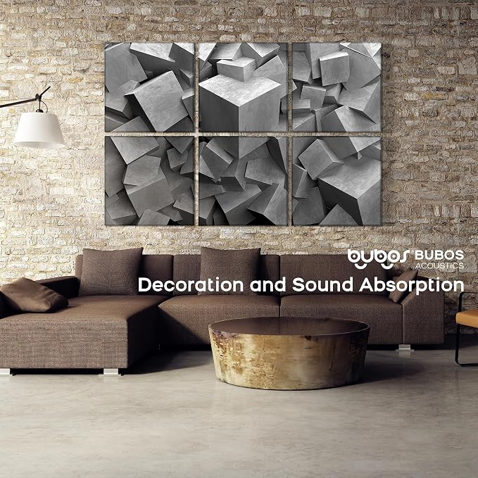 BUBOS 6 Pack Acoustic Wall Panels - High-Density Polyester Sound Absorbing Panels, Decorative Print Treatment for Recording Studio & Home Office, Peel and Stick, 23.6" x 23.6"