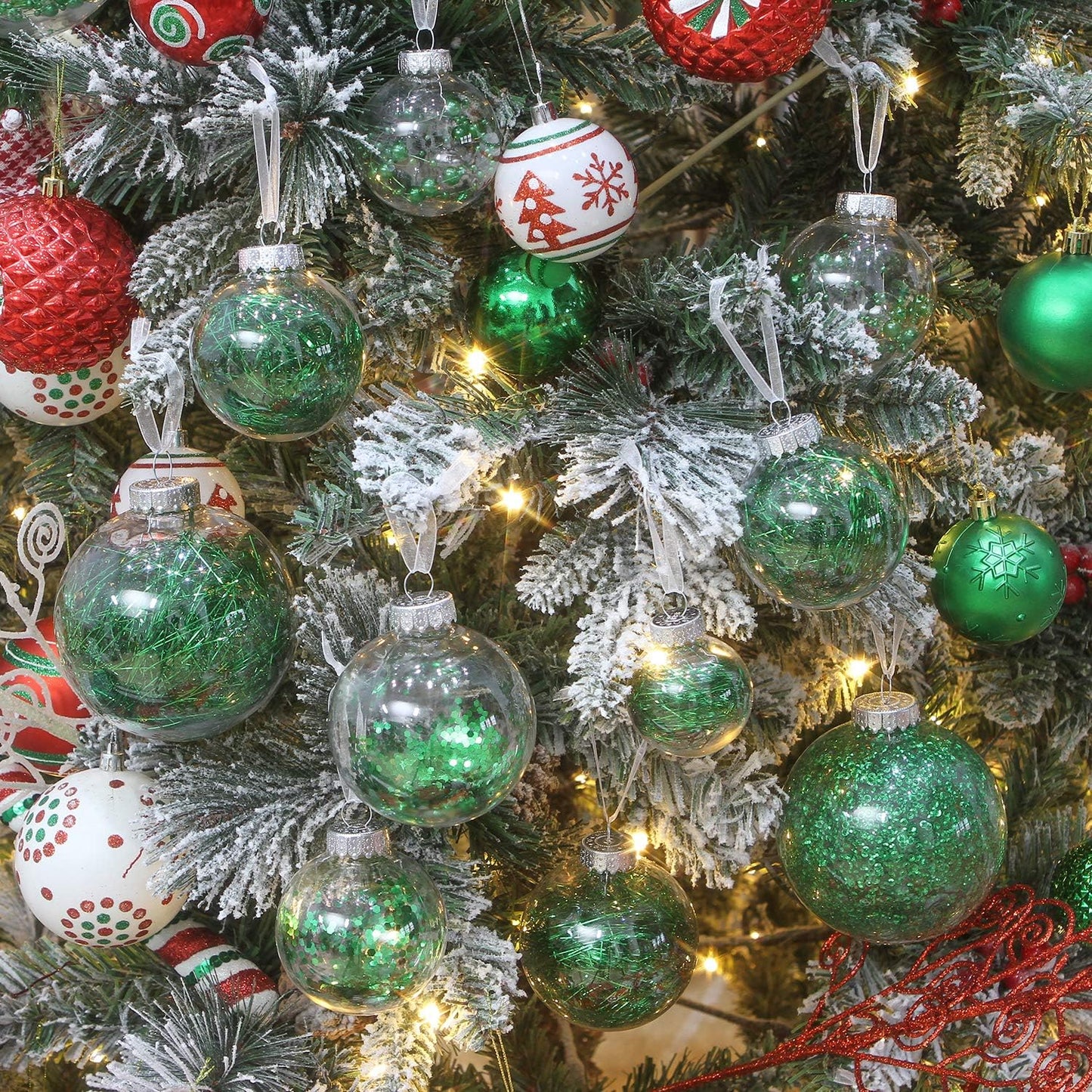 Sea Team Shatterproof Clear Plastic Christmas Ball Ornaments Decorative Xmas Balls Baubles Set with Stuffed Delicate Decorations (80mm/3.15 inch 20-Pack, Green)