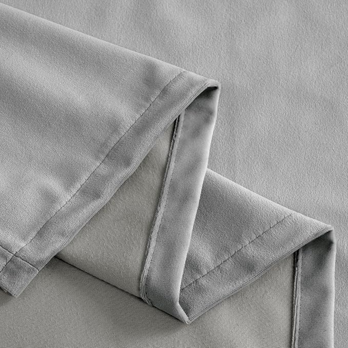 YoungsTex 80 Inches Long Velvet Blackout Curtains for Living Room Window, Thermal Insulated Drapes with Grommet Room Darkening Privacy for Bedroom, Light Grey, 2 Panels, 52 X 80 Inch