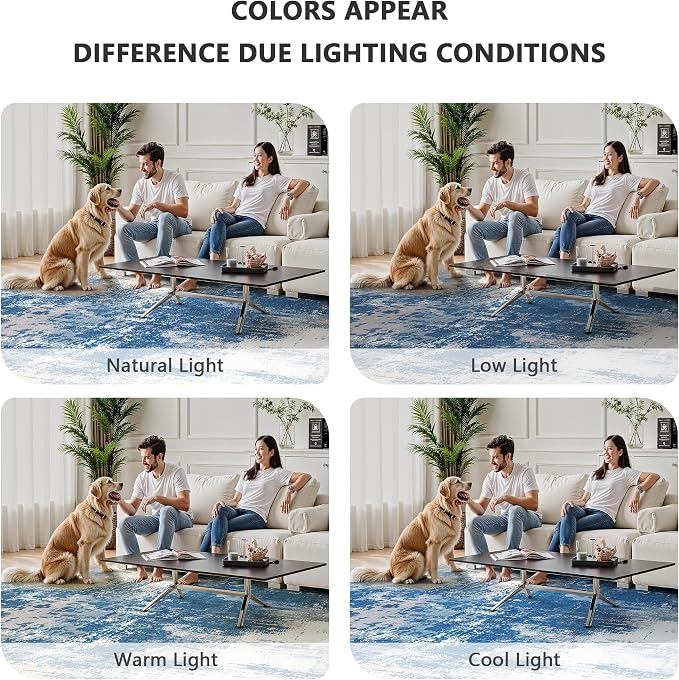 5x7 Rugs for Living Room - Modern Abstract Washable Rug, Ultra Soft Non Slip Low Pile Large Rugs, Floor Carpet for Bedroom Dining Room Office Laundry Nursery Home(Blue & Beige)
