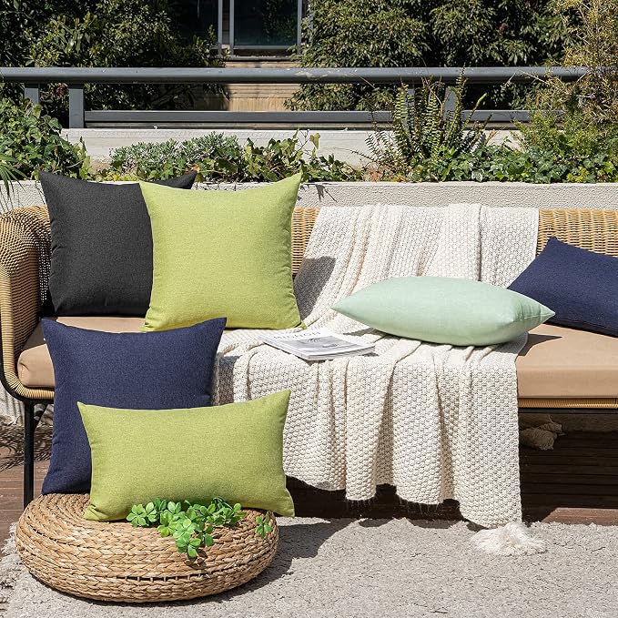 MIULEE Pack of 2 Decorative Outdoor Solid Waterproof Throw Pillow Covers Faux Linen Garden Farmhouse Cushion Cases for Halloween Tent Balcony Couch Sofa 18x18 Inch Black