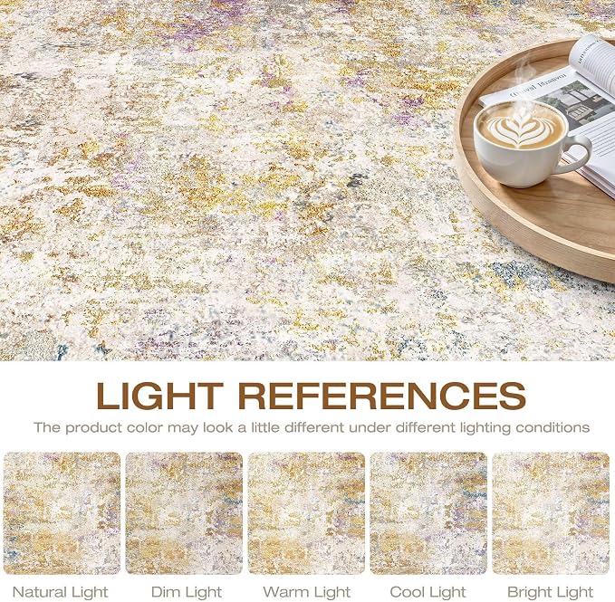 8x10 Area Rugs Living Room: Washable Large Neutral Rug Abstract Soft Modern Stain Resistant Indoor Floor Non-Slip Carpet for Bedroom Nursery Kids Classroom Playroom Dining Room- Gold Multi