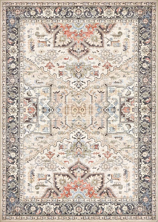8x11 Area Rugs for Living Room - Large Carpet Ultra Thin Soft Washable Oriental Vintage Floral Distressed Rug Big Indoor Carpets for Bedroom Nursery Dorm Home Decor Aesthetic - Multi Color
