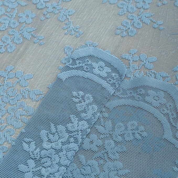 YJ YANJUN Vintage Lace Curtains 63 Inch Length - Victorian Floral Pattern Stone Blue Sheer Curtains for Boys Bedroom Privacy Summer Beach Themed Ocean Coastal Room Decor 2 Panels W52 x L63 Dusty Blue