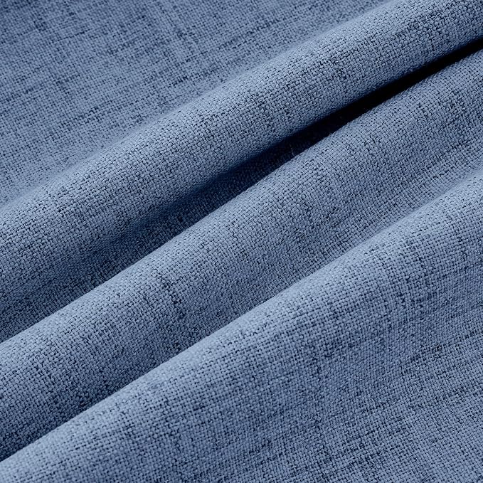 MIULEE 100% Blackout Linen Curtains for Bedroom, Blue Solid Luxury Decor Thermal Insulation Room Darkening Drapes for Living Room Back Tab Rod Pocket 42 x 90 Inches, 2 Panels