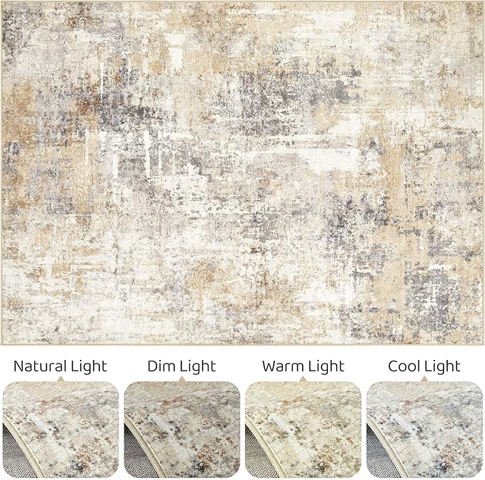 12x18 Rug Living Room: Washable Extra Large Abstract Modern Soft Area Rug Stain Resistant Indoor Floor Non-Slip Accent Carpet for Bedroom Nursery Playroom Office Dining Room Home House- Gray Gold