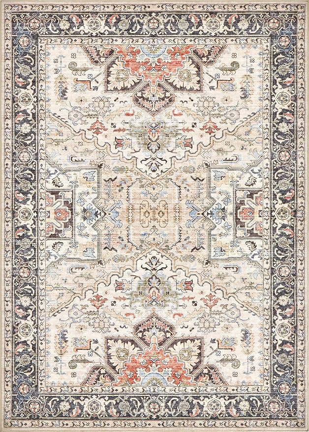 9x12 Area Rugs for Living Room - Large Carpet Ultra Thin Soft Washable Oriental Vintage Floral Distressed Rug Big Indoor Carpets for Bedroom Nursery Dorm Home Decor Aesthetic - Multi