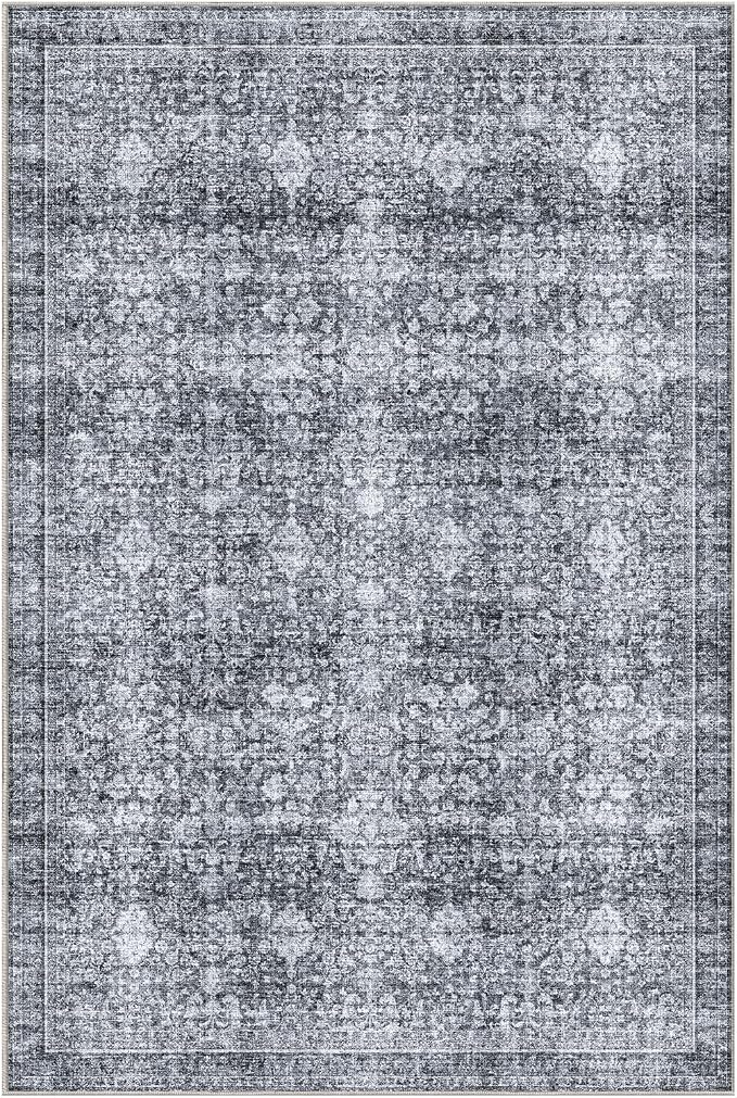 Sasttie 6x9 Area Rugs, Ultra-Soft Washable Rug, Low Pile Foldable Thin Carpets with Non-Slip Backing, Skin-Friendly Stain Resistant Carpet for Living Room, Bedroom, Kitchen, Dorm, 6x9, Black Grey