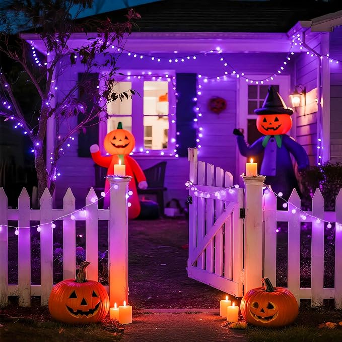 JMEXSUSS Connectable 100 LED Globe Purple Halloween Lights Indoor 8 Modes | 33 ft Halloween String Lights Plug in with Remote, Purple Christmas Lights Outdoor for Bedroom Room Party Christmas Decor