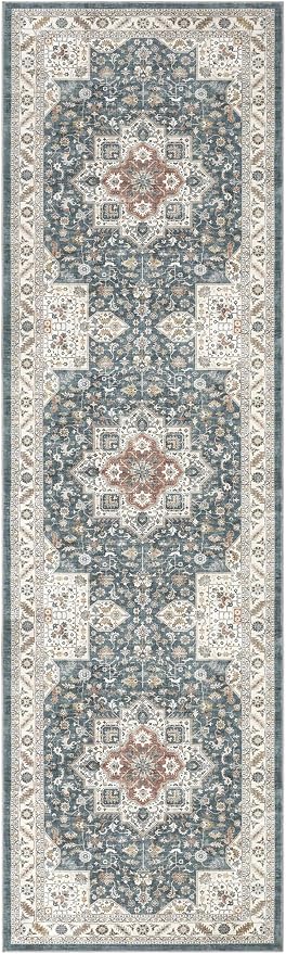 Vintage Hallway Runner Rug 3x10: Large Soft Washable Entryway for Kitchen Laundry Room Non-Slip Backing Runner for Entrance Living Room Bedroom Bathroom - Vintage Blue