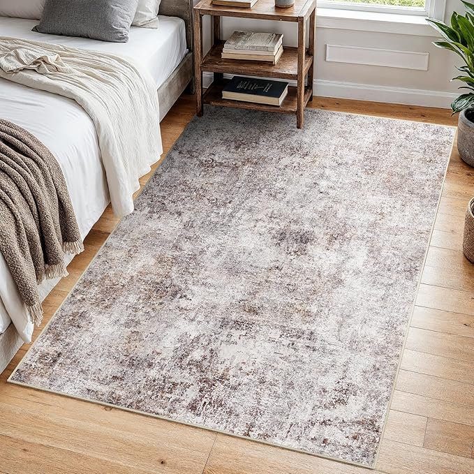 Washable 3x4 Entryway Area Rug - Small Kitchen Rugs with Non-Slip Rubber Backing Soft Low-Pile Thin Carpet Modern Abstract Neutral Door mat for Hallway Bedroom Living Room Bathroom (Brick Gray,3x4)