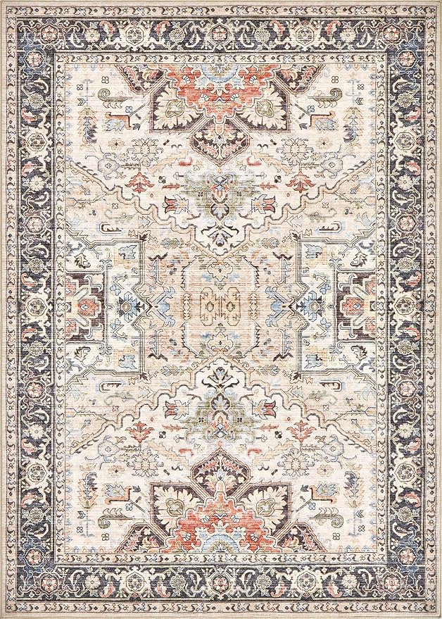 Area Rug for Living Room - 10x12 Soft Washable Oriental Vintage Floral Distressed Large Carpet - Fade Stain Resistant Non Slip Rugs for Bedroom Dining Room Nursery Dorm Office Home Decor - Multi
