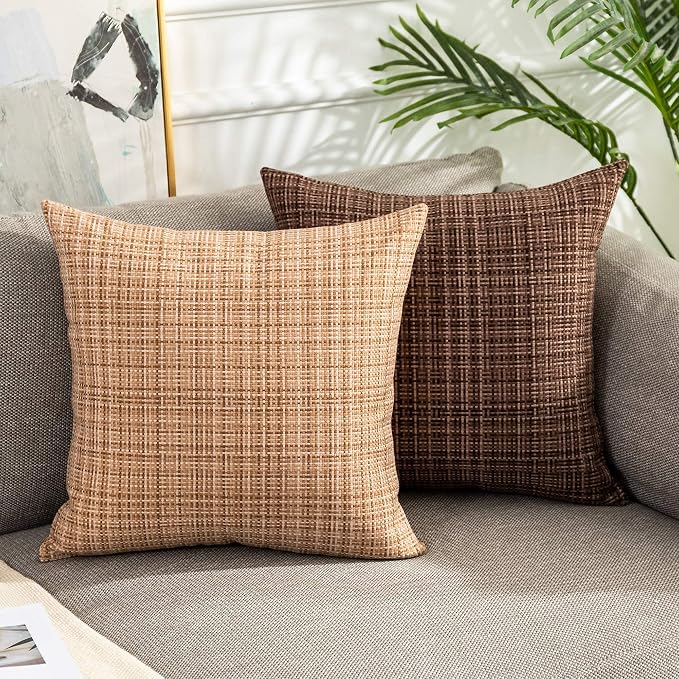 Kevin Textile Pack of 2 Decorative Outdoor Waterproof Throw Pillow Covers Lumbar Pillowcases Modern Cushion Cases for Patio Couch Bench 12 x 20 Inch Brown