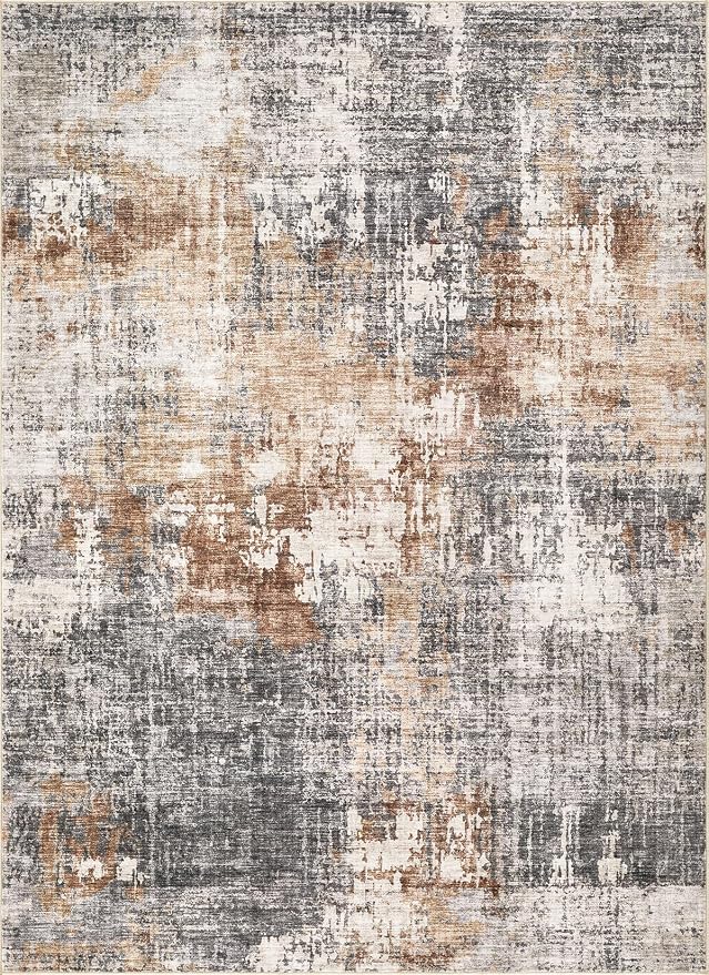 DMOYEST Area Rug Living Room Rugs - 12x15 Washable Large Soft Indoor Neutral Modern Abstract Low Pile Rug Carpet for Bedroom Dining Room Farmhouse Home Office - Grey Brown