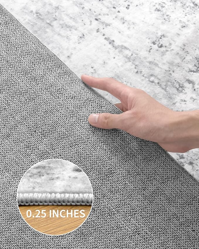 Art&Tuft Washable Rugs 5x7 - Stain Resistant Anti-Slip Backing Abstract 5x7 Area Rugs for Living Room, Foldable Machine Washable Area Rug(5'x7', Grey)