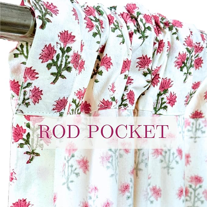 ATOSII 100% Cotton Single Panel Floral Block Print Curtain, Easy Hanging with Rod Pocket & Loop, Living Room, Dining Room, Bedroom Light Filtering Boho Curtains, Set of 1, 60"W X 96"L, Gulbahar Pink