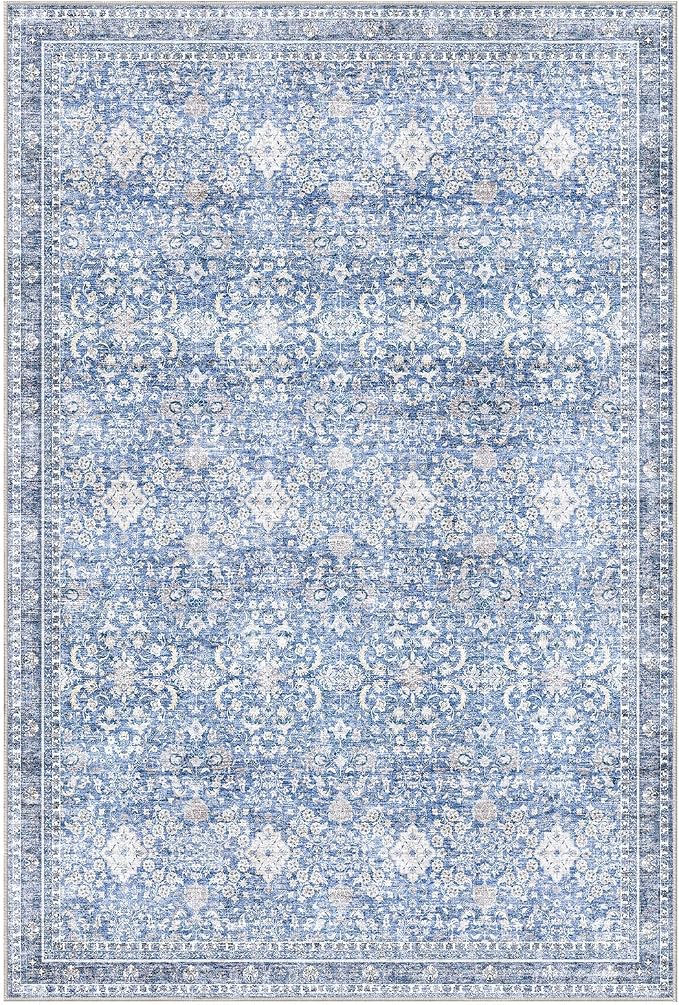 Sasttie 4x6 Area Rug, Ultra-Soft Washable Rug, Low Pile Foldable Thin Carpets with Non-Slip Backing, Skin-Friendly Stain Resistant Carpet for Living Room, Bedroom, Kitchen, Dorm, 4x6, Blue