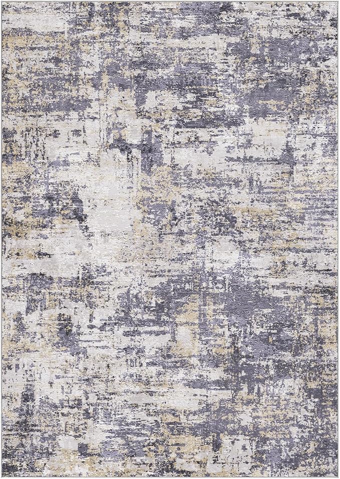Tortania Area Rug Living Room Rugs - 9x12 Modern Abstract Neutral Large Soft Thin Rugs - Non Slip Indoor Carpet for Bedroom Dining Room Office Nursery Home Floor Decoration - Purple