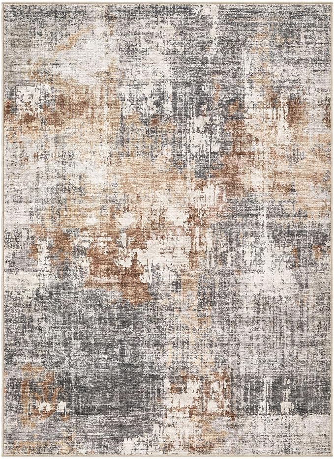 DMOYEST Area Rug Living Room Rugs - 4x6 Abstract Small Soft Indoor Washable Rug Neutral Modern Low Pile Carpet for Bedroom Dining Room Farmhouse Home Office - Grey Brown