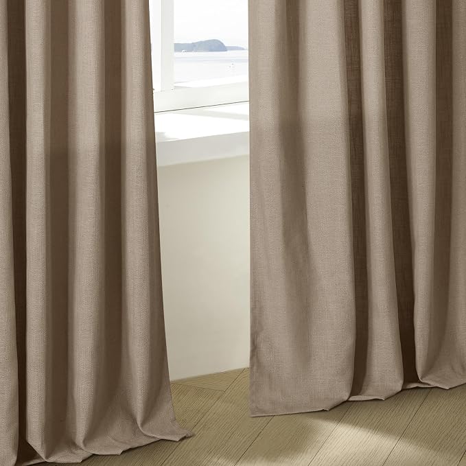 TWODRAPES Pinch Pleated Neutral Linen Curtains 2 Panels Set Living Room Dining Pinch Pleat Back Tab Light Filtering Farmhouse Boho Retro Window Curtain Drapes 84 Inch Length Latte Tan Brown