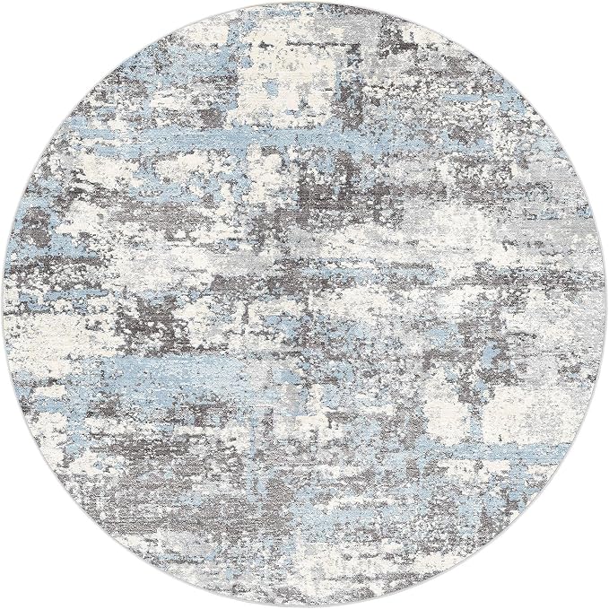 5ft Round Area Rugs for Living Room: 5x5 Abstract Washable Rug Modern Large Soft Stain Resistant Non-Slip Backing Machine Table for Bedroom Dining Room Indoor Home Office Carpet - Blue Grey