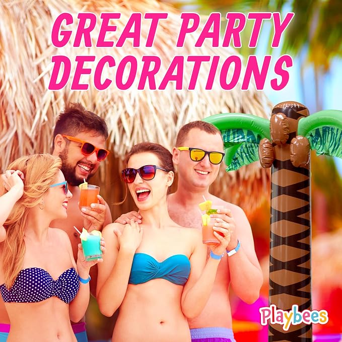 Playbees Giant Inflatable Palm Trees 6 Foot - 4 Pack - Beach Party Decorations for Summer Luau Themed Pool Party, Tropical Hawaiian Blow Up Palm Tree Favors - Poolside Ambiance, Easy Inflation