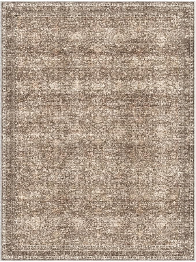 Sasttie 9x12 Area Rug, Ultra-Soft Washable Rug, Low Pile Foldable Thin Carpets with Non-Slip Backing, Skin-Friendly Stain Resistant Carpet for Living Room, Bedroom, Kitchen, Dorm, 9x12, Dark Brown