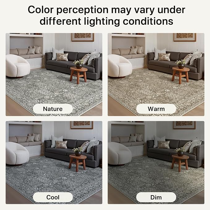 Bavni 2x8 Rug Runners for Hallways, Washable Runner Rug Non Slip,Vintage Floral Print Style Rugs for Bedroom-Lightweight Low Pile Carpet for Hallways Bathroom, Grey